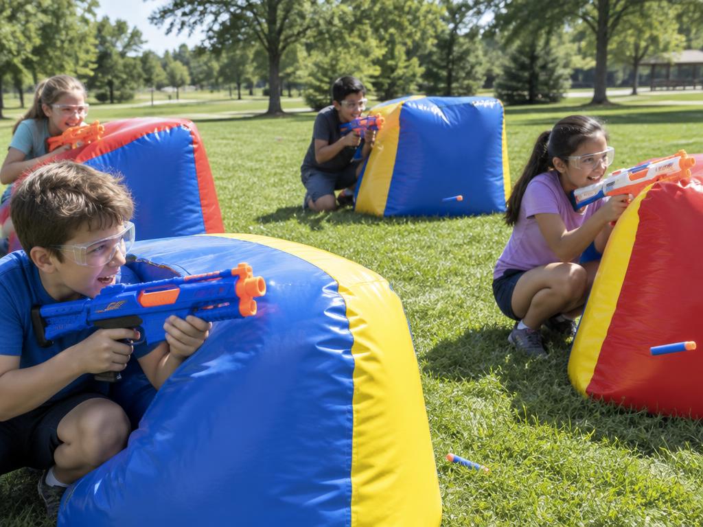 Team of kids with blasters ready for battle